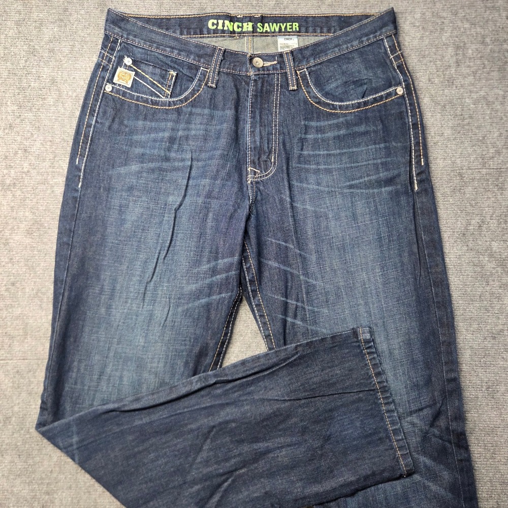 Cinch Sawyer Men's Jeans 34x36 Loose Fit Bootcut Dark Wash Western Cowboy